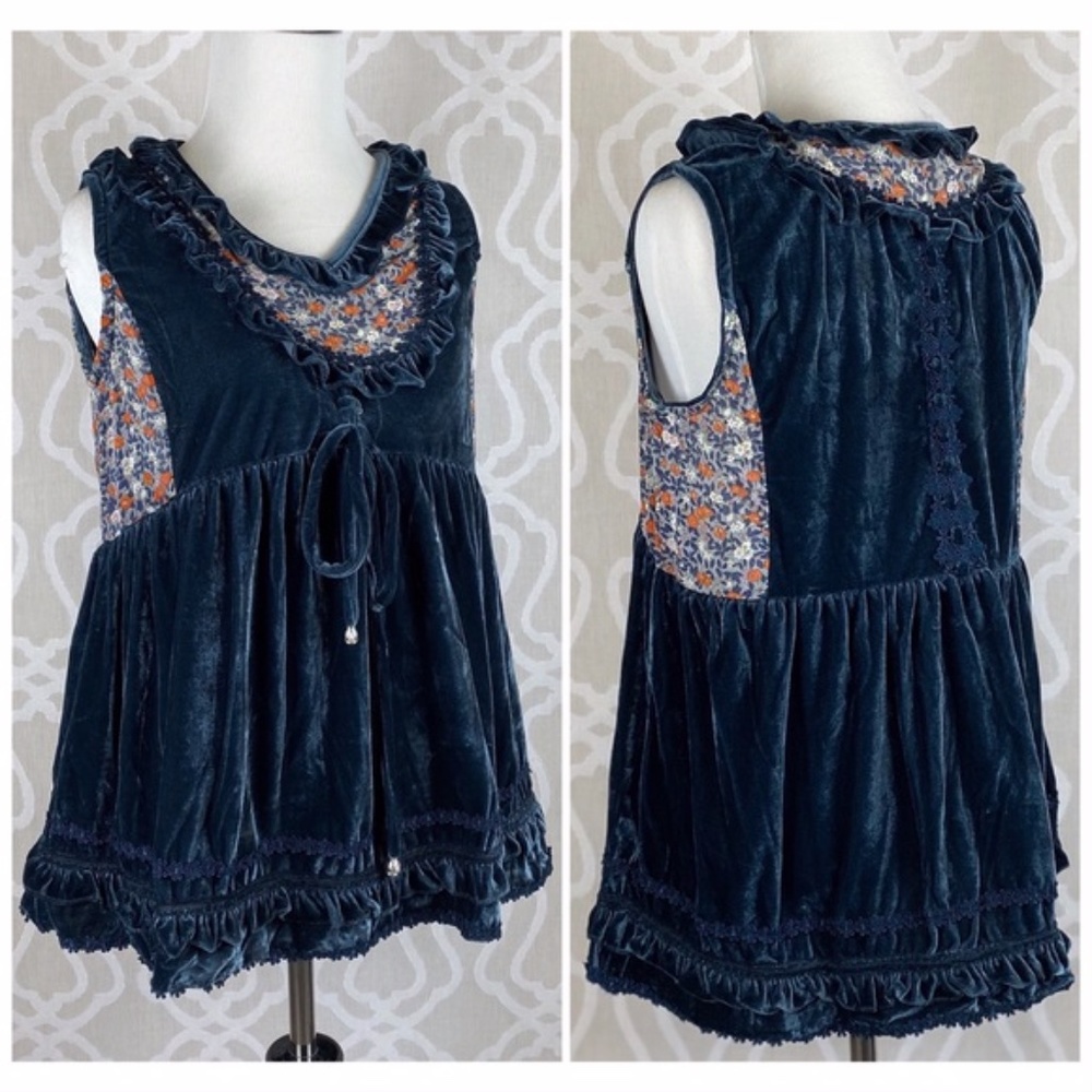 POL Midnight Blue Velvet Babydoll Top - Picture 4 of 8